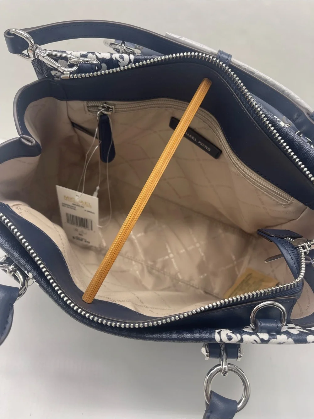 MICHAEL KORS Marilyn Md Printed Signature Logo Satchel Crossbody  Admiral  NWT